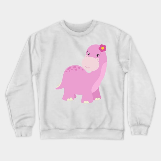 Cute Dinosaur, Pink Dinosaur, Girl Dinosaur, Dino Crewneck Sweatshirt by Jelena Dunčević